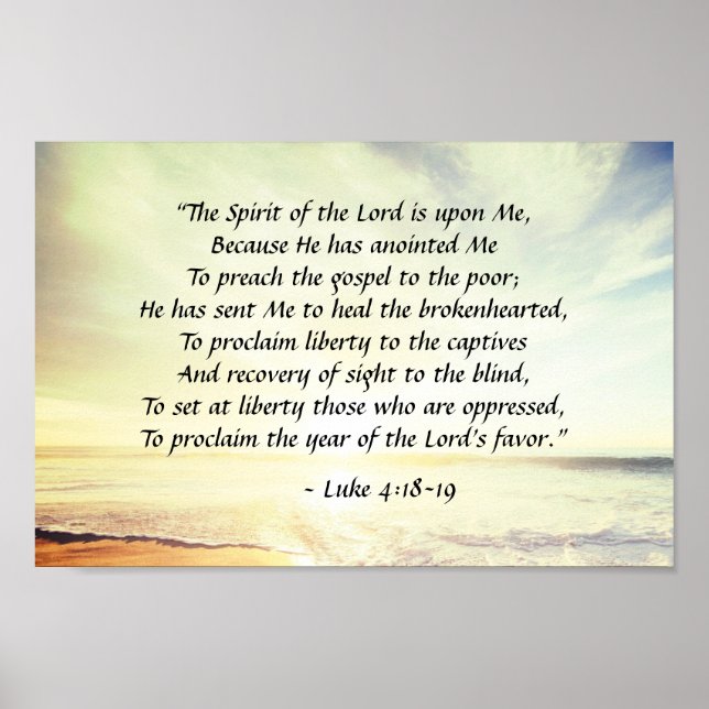 Luke 4:18-19, "Der Geist des Herrn ist auf mir" Poster (Vorne)