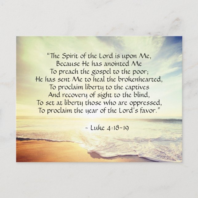 Luke 4:18-19, "Der Geist des Herrn ist auf mir" Postkarte (Vorderseite)