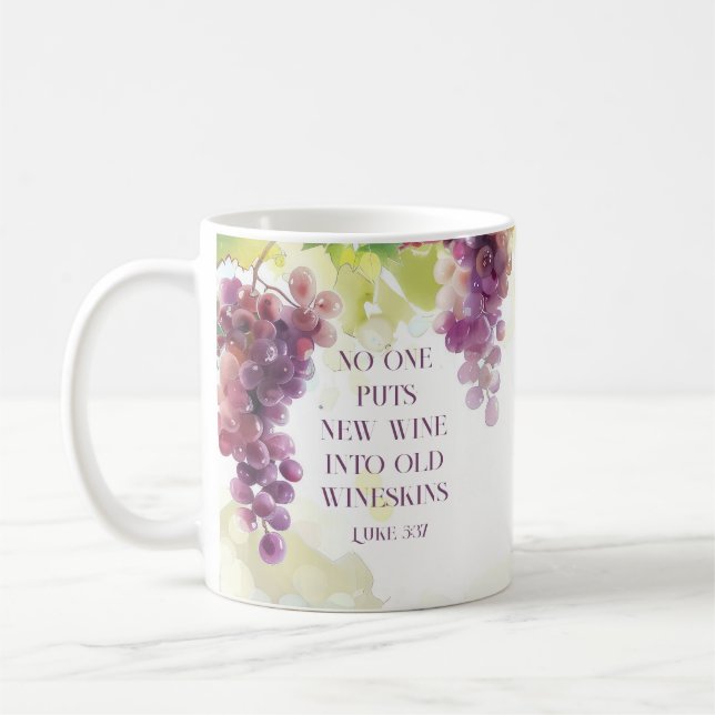 Luke 5:37 Neuer Wein in Alte Wineskins Bibelverse Kaffeetasse (Links)