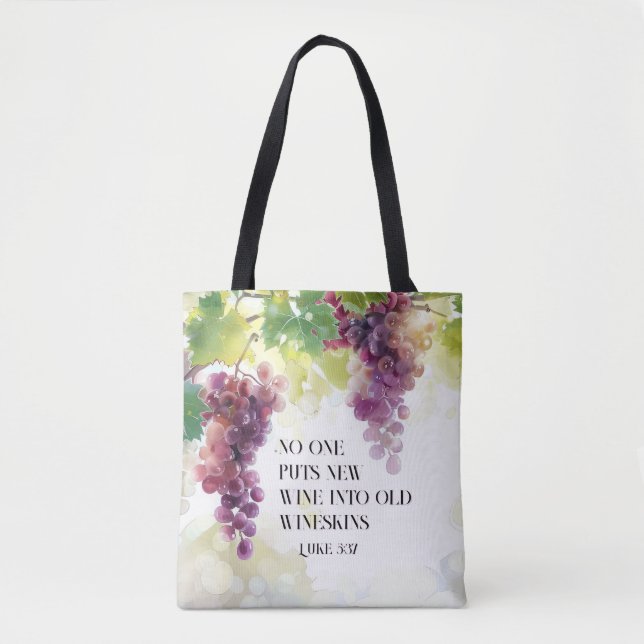 Luke 5:37 Neuer Wein in Alte Wineskins Bibelverse Tasche (Vorderseite)