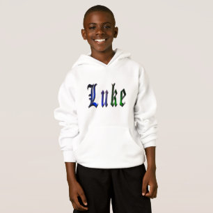 Luke, Name, Logo, Jungs Weiße Fleece Hoodie.. Hoodie