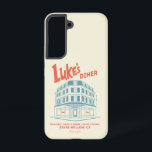 Luke’s Diner Stars Hollow Design Samsung Galaxy Hülle<br><div class="desc">Celebrate your love for Gilmore Girls with this illustrated Luke’s Diner design featuring the beloved Stars Hollow building. With classic signage, retro diner type, and the iconic “No Cell Phones” policy, this artwork captures the heart of where coffee flows and fast-talking reigns. A must-have for fans of Lorelai, Rory, and...</div>