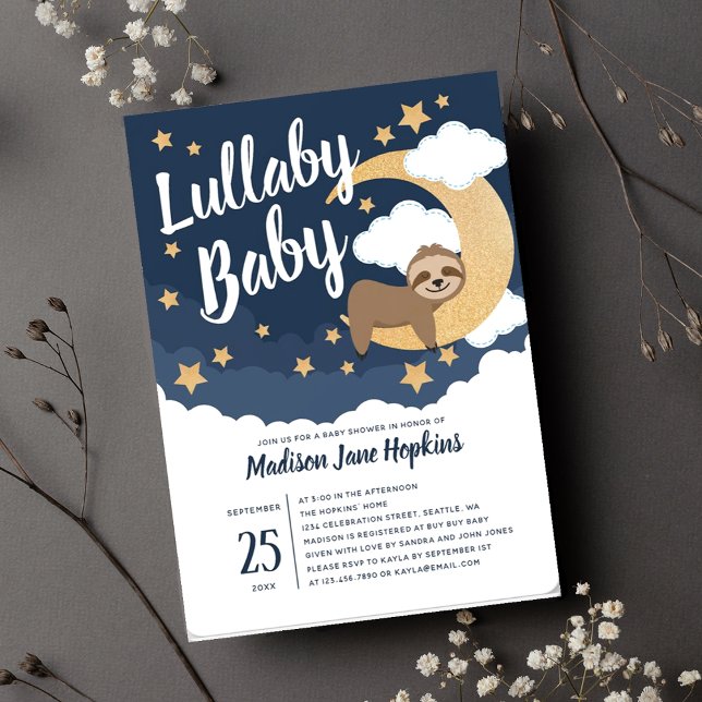 Lullaby Baby Sloth Moon Babydusche Einladung (Von Creator hochgeladen)