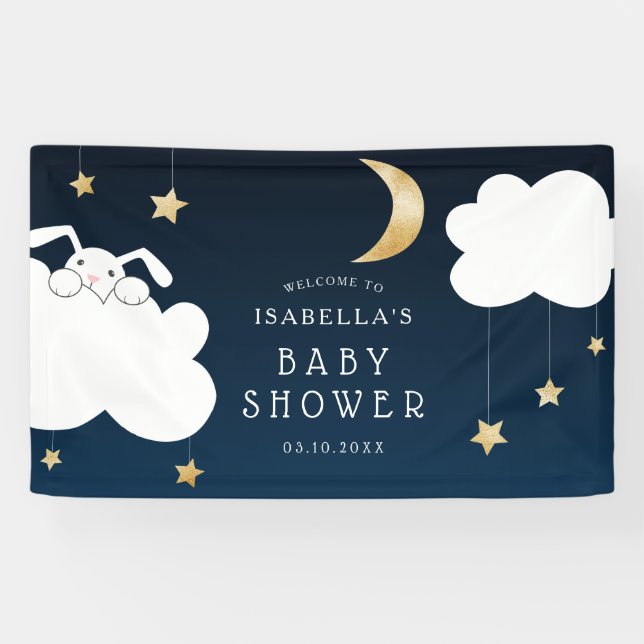 Lullaby Bunny Baby Dusche Navy Gold Willkommen Banner (Horizontal)