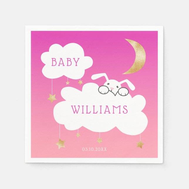 Lullaby Bunny Baby Dusche Pink Gold Serviette (Vorderseite)