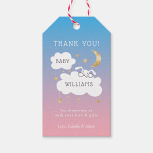 Lullaby Bunny Moon Stars Gender Reveal Party Geschenkanhänger
