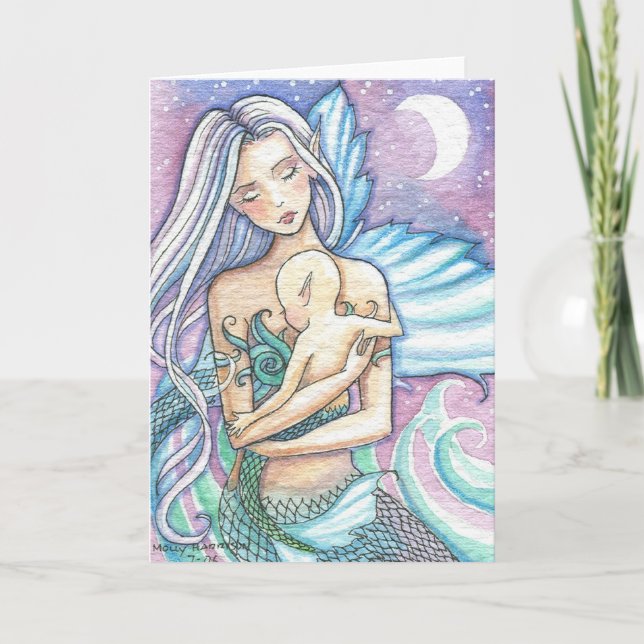 Lullaby Mermaid und Baby Grußkarte Karte (Vorderseite)