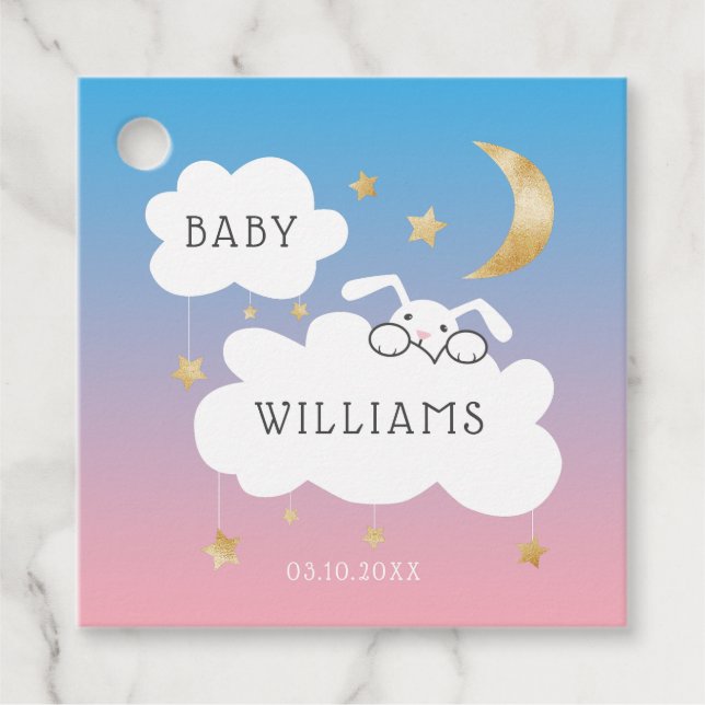 Lullaby Thema Bunny Pink und Blue Gender Reveal Geschenkanhänger (Vorderseite)