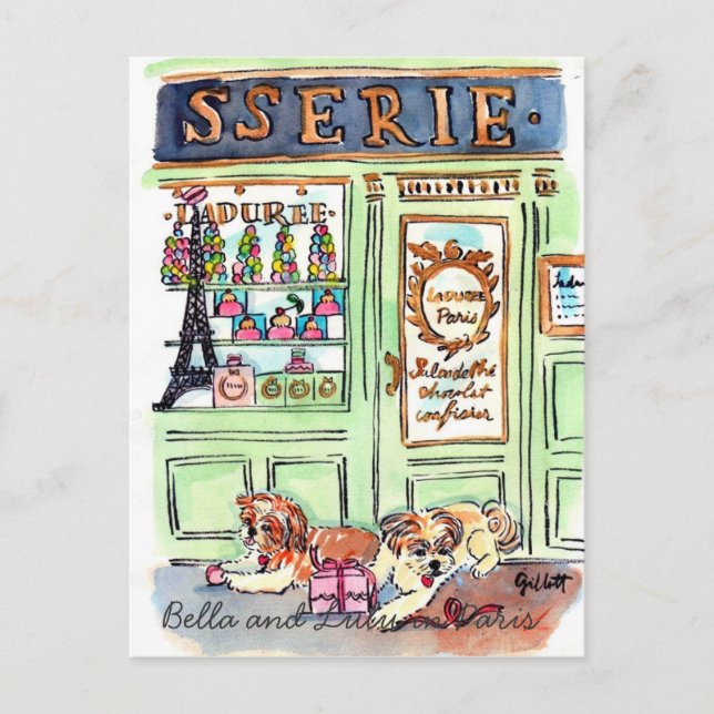 Lulu & Bella gehen nach Paris Postkarte (Vorderseite)
