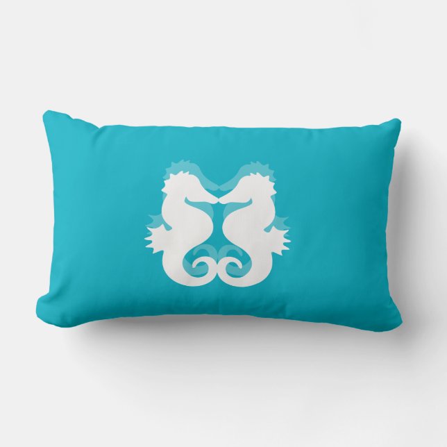 Lumbalkissen aus blau-weißem Seepferd Lendenkissen (Vorderseite)