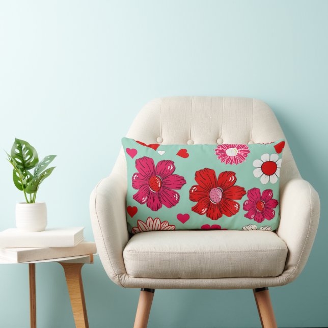 Lumbar cushion with garden flowers and hearts lendenkissen (Stuhl )