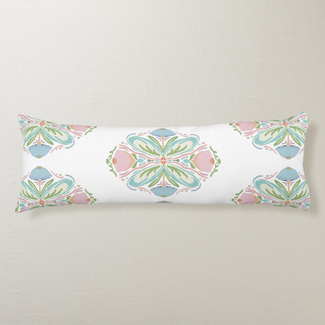 Lumbar Pillow Blue Pink Green Floral Abstrakt Seitenschläferkissen (Vorderseite)