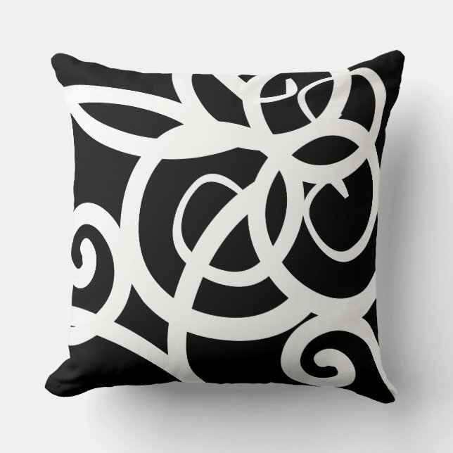 Lumbar White & Black Moderner abstrakter Designer Kissen (Vorderseite)