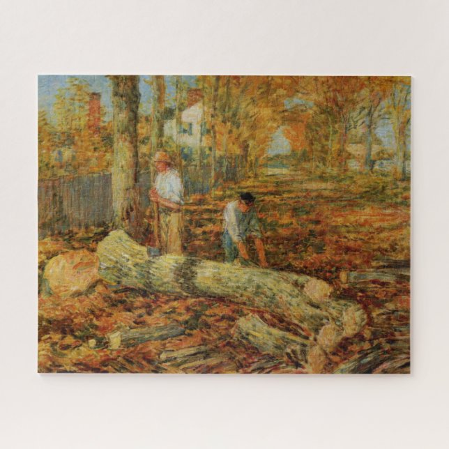 Lumber Men Cutting Holz (von Childe Hassam) (Horizontal)