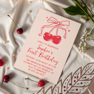 Lumber & Red Bow Kirsch Frucht 1. Geburtstagsfeier Einladung