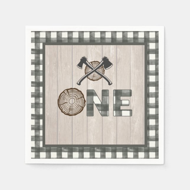 Lumberjack 1. Geburtstag Napkin - Äxte Weiß eins Serviette (Vorderseite)