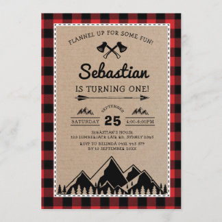 Lumberjack 1. Geburtstag Woodland Adventure Party Einladung