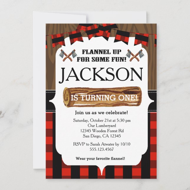 Lumberjack 1er Anniversaire Invitation (Devant)