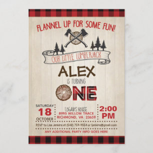 Lumberjack 1er Anniversaire Invitation - Rouge