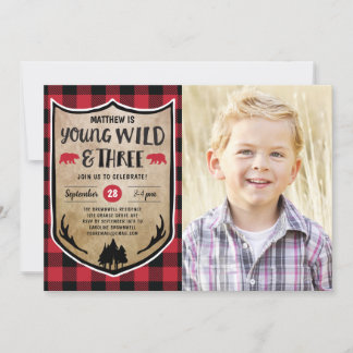 Lumberjack 3. Geburtstag Party Foto Einladung