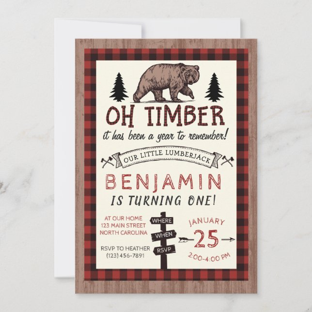 Lumberjack Anniversaire Invitation Forêt Anniversa (Devant)