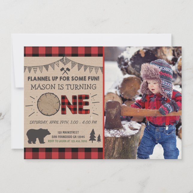 Lumberjack Anniversaire Invitation Forêt Anniversa (Devant)