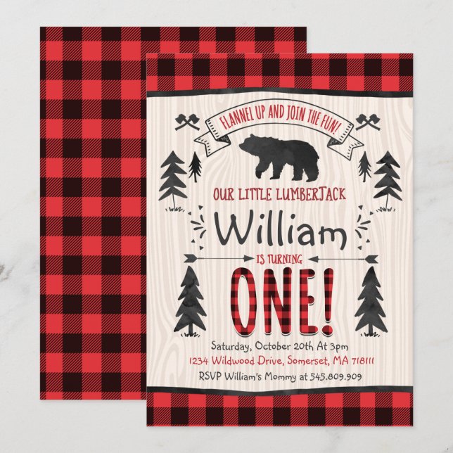 Lumberjack Anniversaire Invitation Lumberjack Part (Devant / Derrière)