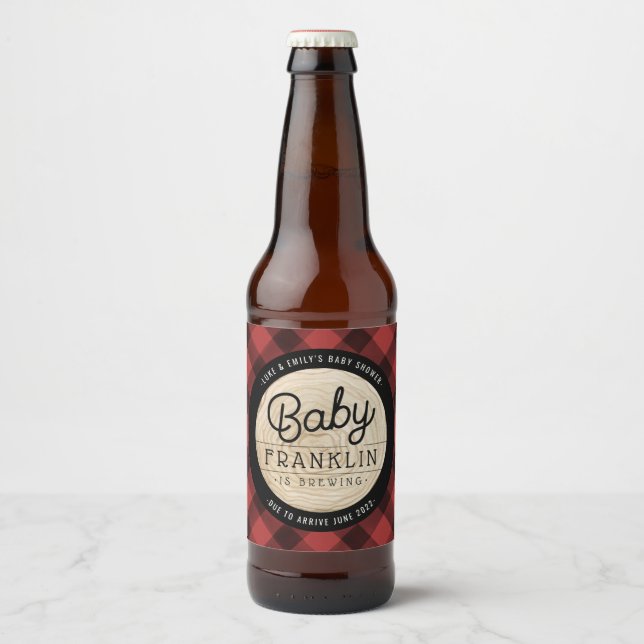 Lumberjack Baby Dusche Buffalo Karo Beer Flasche L Bierflaschenetikett (Vorderseite)