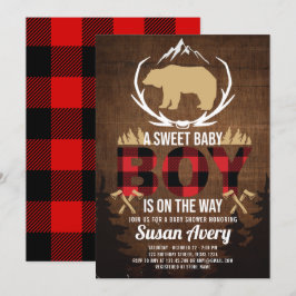Lumberjack Baby Dusche Holz Kariert Einladung