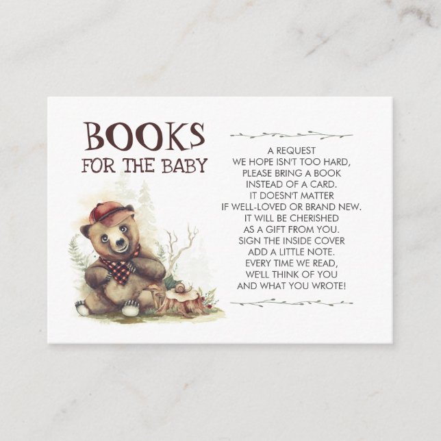 Lumberjack Baby Dusche Kleine Bärenbücher für Baby Visitenkarte (Vorderseite)