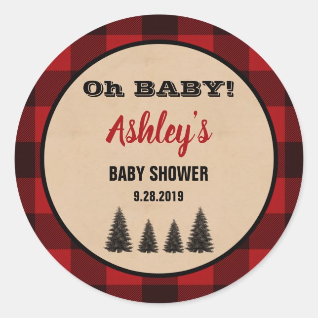 Lumberjack Baby Dusche Round Gefälligkeitsaufklebe Runder Aufkleber (Vorderseite)