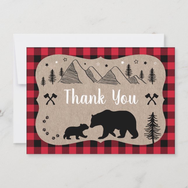 Lumberjack Baby Shower Wilderness Bear Vielen Dank Dankeskarte (Vorderseite)