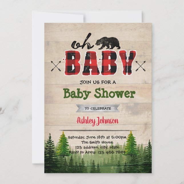 Lumberjack Babydusche Party Einladung (Vorderseite)