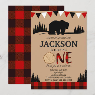 Lumberjack Bär Rustikal 1. Geburtstag Einladung