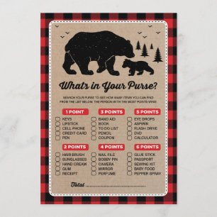Lumberjack Bär Was ist in Ihrer Purse Game Card? Einladung