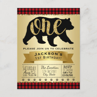 Lumberjack Bear 1. Geburtstag Party Einladung