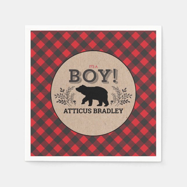 Lumberjack Bear Baby Boy Dusche Napkin Serviette (Vorderseite)