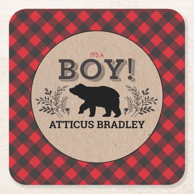 Lumberjack Bear Baby Boy Kraft Dusche Untersetzer (Vorderseite)