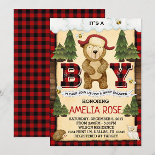 Lumberjack Bear Baby Dusche Einladung