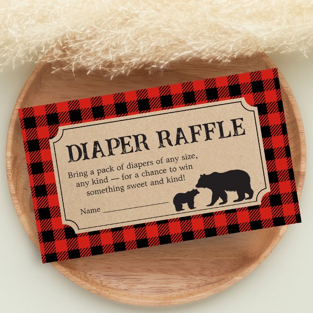 Lumberjack Bear Baby Shower Diaper Raffle Begleitkarte (Bear Plaid Baby Shower Diaper Raffle)
