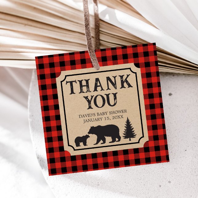 Lumberjack Bear Baby Shower  Geschenkanhänger (Bear Plaid Baby Shower Favor Tags)