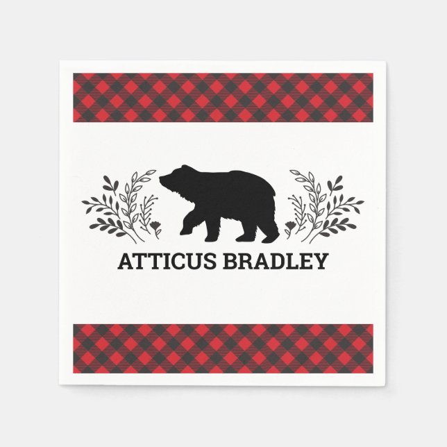 Lumberjack Bear Buffalo Kariert Babydusche Napkin Serviette (Vorderseite)