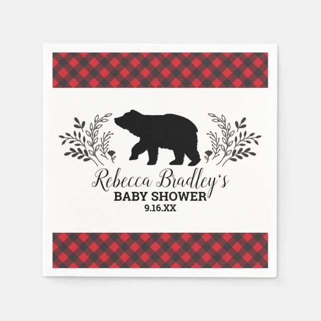 Lumberjack Bear Buffalo Kariert Boy Baby Dusche Serviette (Vorderseite)