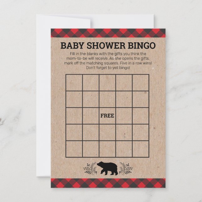 Lumberjack Bear Kraft Babydusche Bingokarte Dankeskarte (Vorderseite)