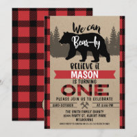 Lumberjack Bear ly Believe 1st Birthday Invitation
