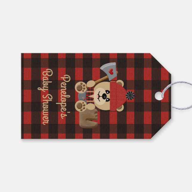 Lumberjack Bear Wilderness Baby Dusche Gefallen Geschenkanhänger (Vorderseite (Horizontal))