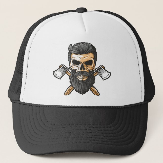 Lumberjack Bearded Skull Crossed Achsen Truckerkappe (Vorderseite)