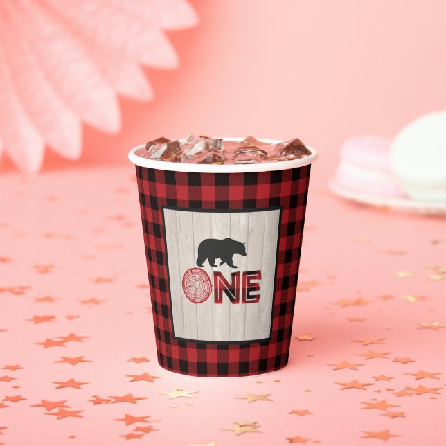 Lumberjack Birthday Paper Cup - One - Bär Pappbecher (Insitu)