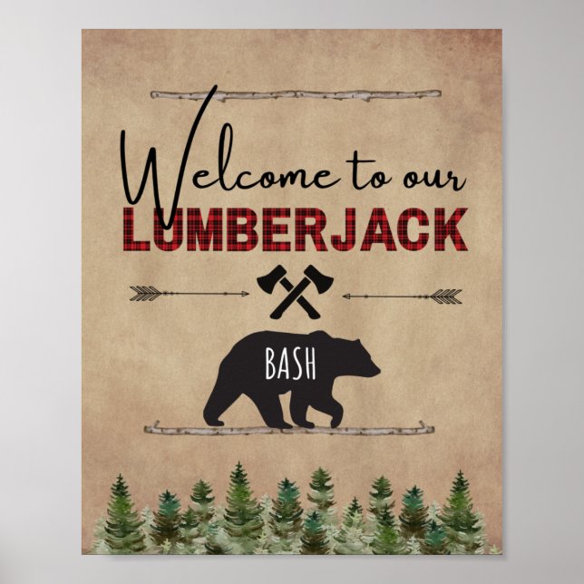 Lumberjack Birthday Welcome Sign Poster (Vorne)