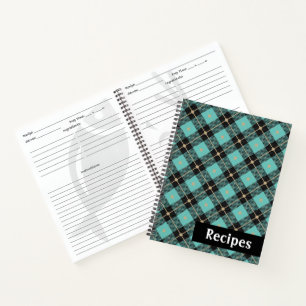 Lumberjack Black Aqua Kariertes Muster Rezept Notizbuch
